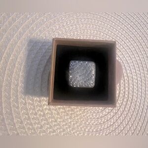 Vintage .925 Thailand Silver Square Modernist Ring with CZ Stones